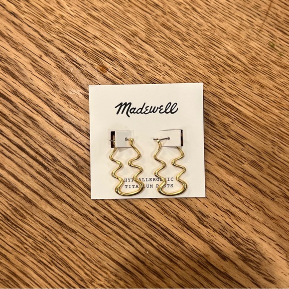 NEW MADEWELL Enamel-Dipped Wavy Hoop Earrings Vintage Gold - Picture 3 of 8